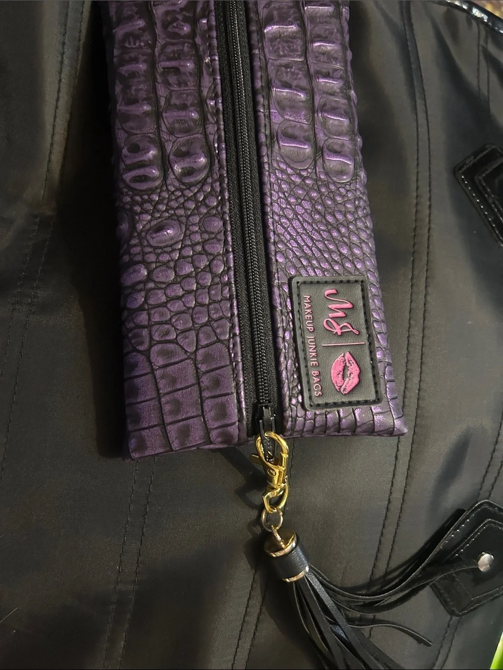 Makeup Junkie Bags Purple Croc-Embossed Cosmetic Pouch with Tassel
